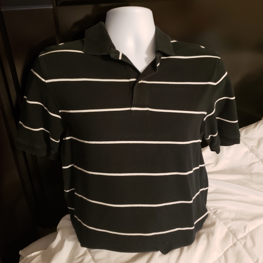 Merona Dress Golf shirt black polo stripes Size Small Made in Indonesia